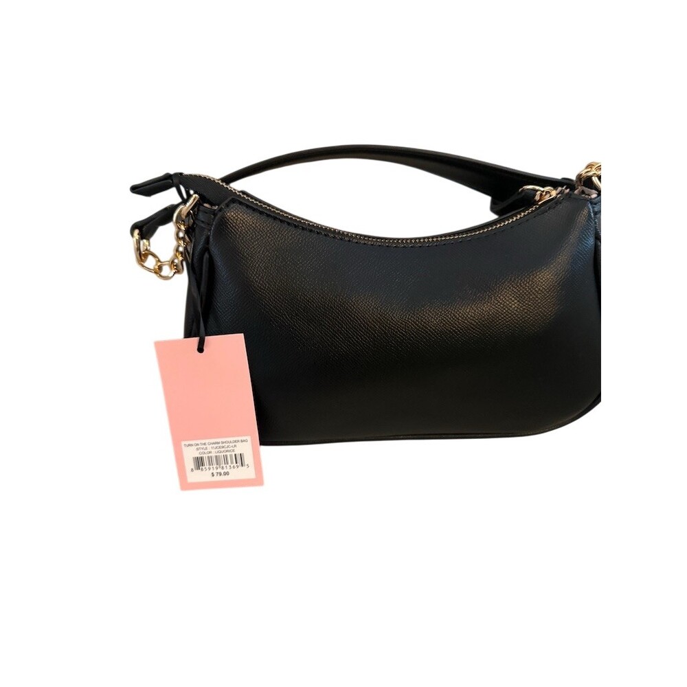 Juicy Couture Shoulder Bag Womens Small Black Rhinestone Charm Gold - Picture 2 of 7